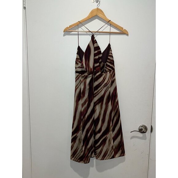 NWT Ann Taylor Brown & Beige Zebra Print Spaghetti Strap Midi Dress Women's Size - Picture 6 of 11
